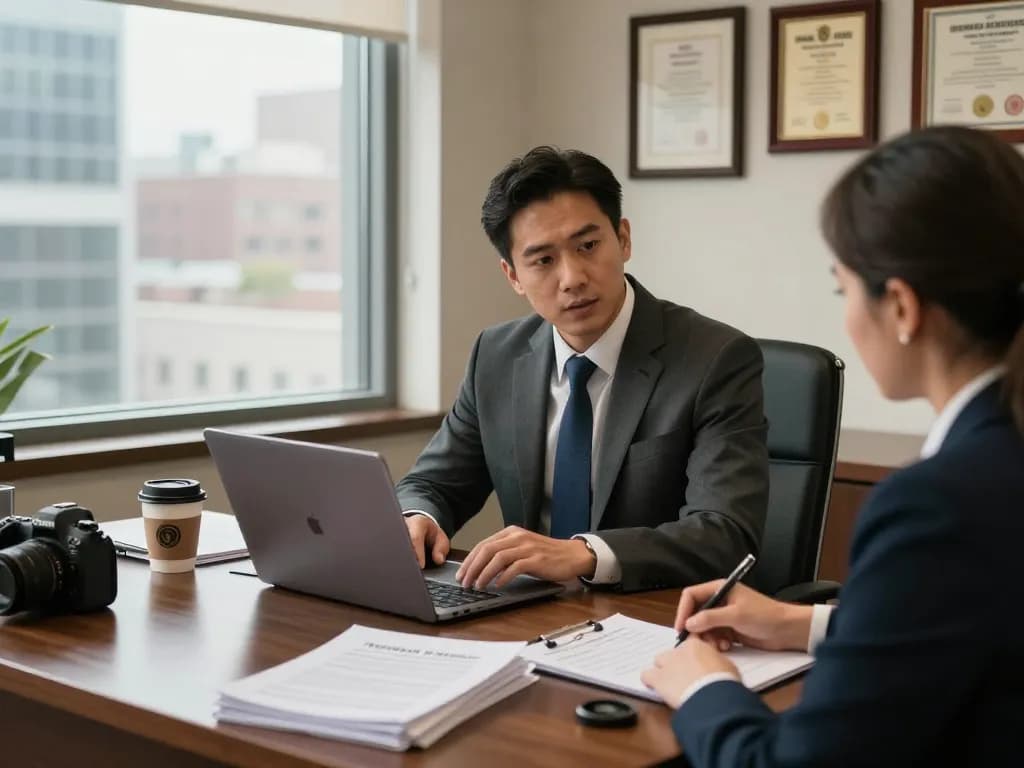 Ai receptionist for personal injury attorneys assisting in a professional law office environment.