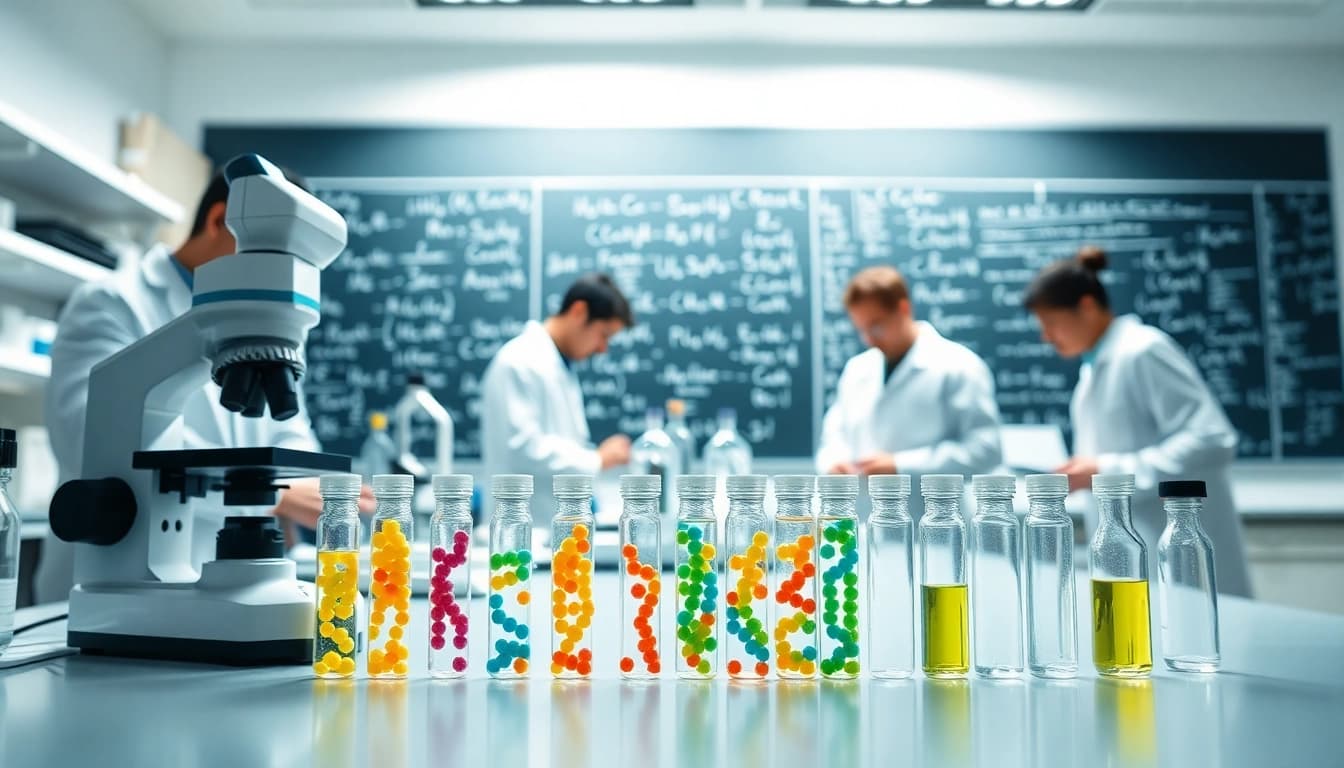 Hydro Research scientists analyzing peptides in a modern laboratory environment.