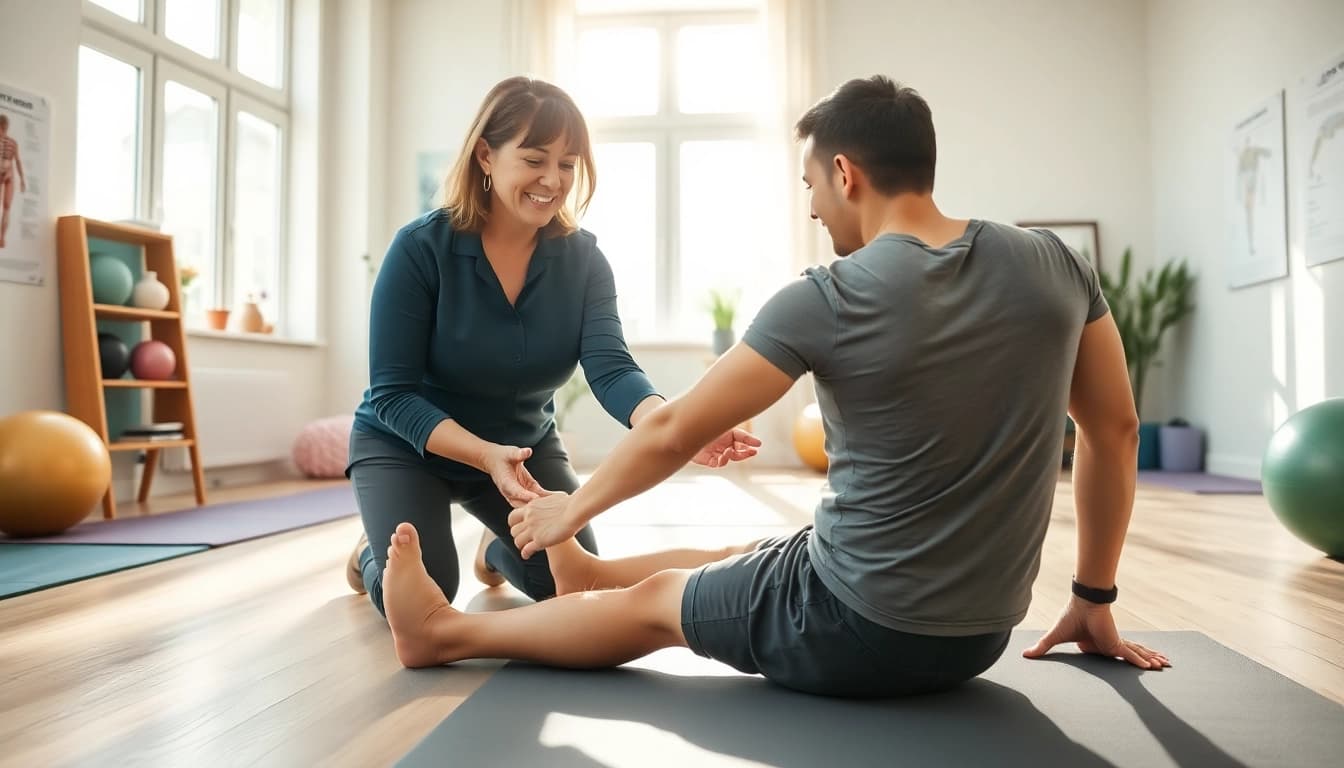 Learn how to relieve back pain naturally with a physical therapist's guidance in this therapeutic clinic setting.
