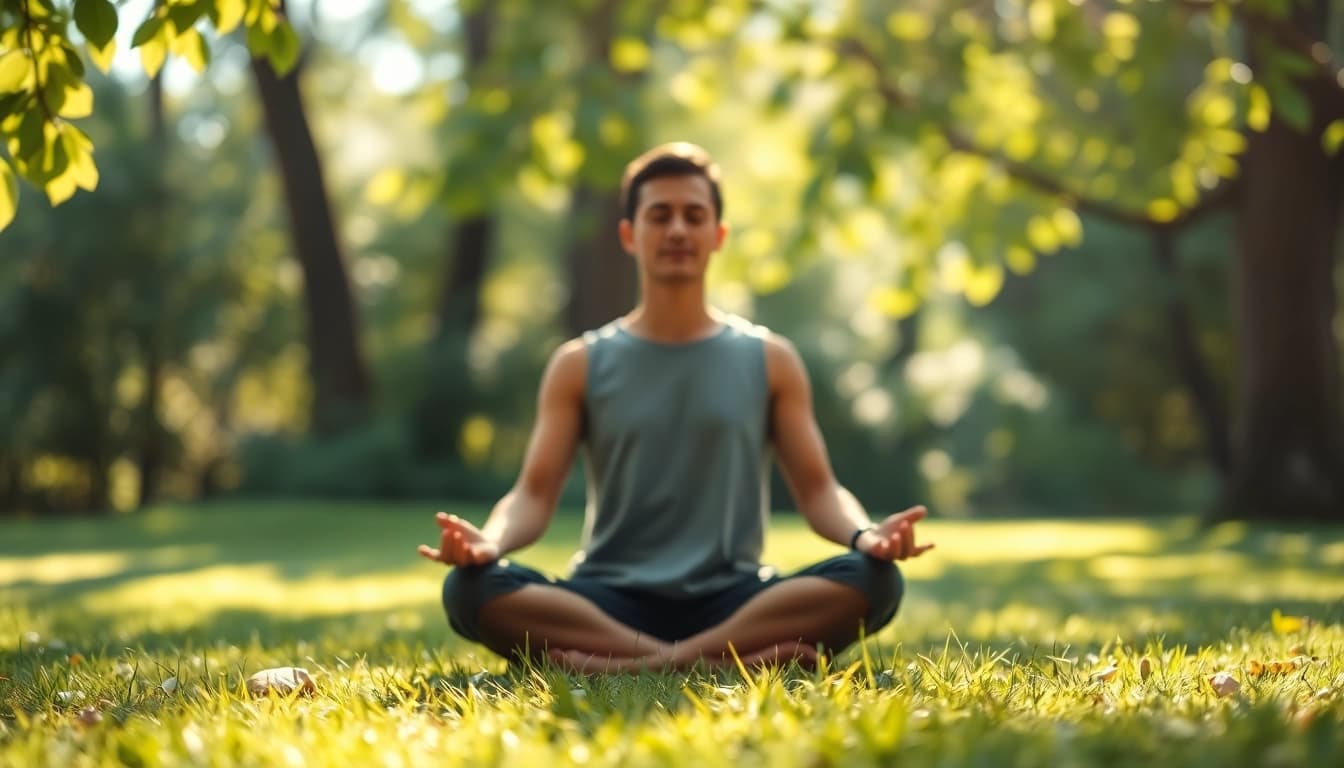 A person practicing mental health tips through meditation in a serene nature setting.