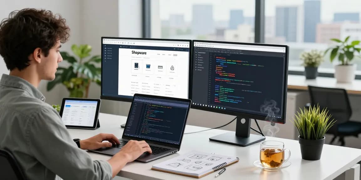 Shopware Agency professional freelancer optimizing an online store in a modern e-commerce workspace
