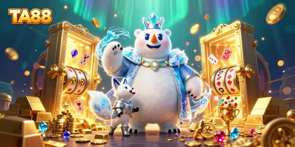 Experience thrilling gameplay at TA88 with a vibrant casino scene featuring the majestic ice king and snow fox.