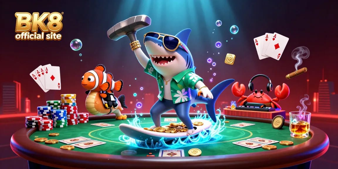 Experience the excitement at the BK8 official site with this vibrant 3D casino scene packed with action.