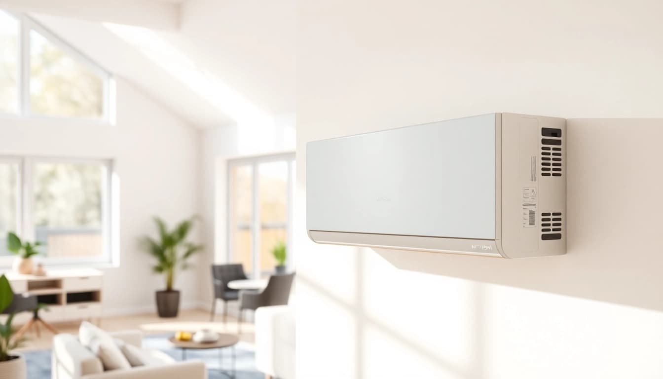 Install a mitsubishi mini split ac unit in a bright, modern living room setting.