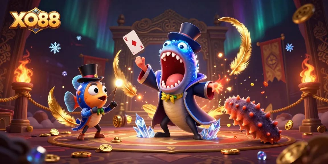 Experience thrilling moments at XO88 with a magical gambling scene featuring unique sea creatures.