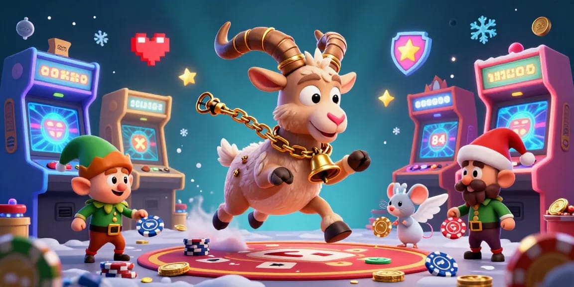 Socolive showcases the Krampus goat in a lively casino scene with vibrant 3D elements promoting engaging gameplay.