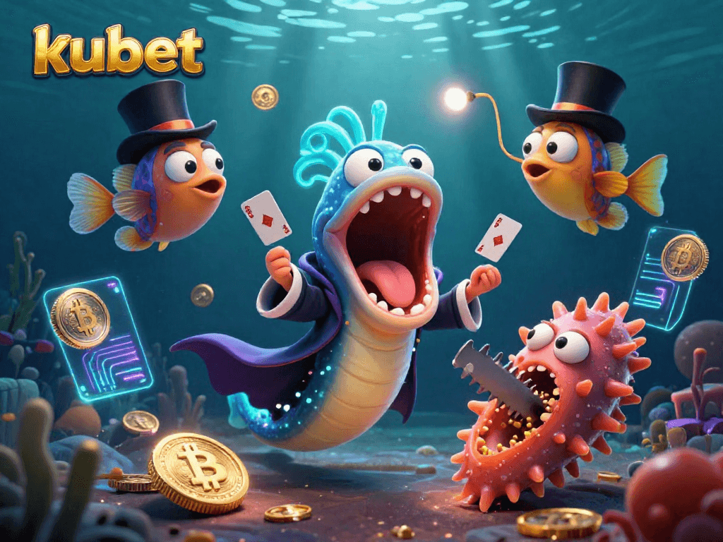 Engage with kubet's thrilling magic act, featuring a gulper eel, anglerfish, and sea cucumber in a rich underwater casino.