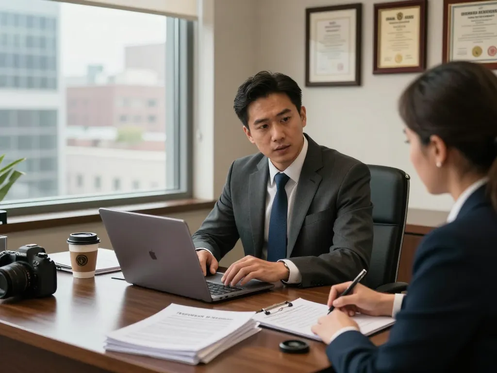 Ai receptionist for personal injury attorneys assisting in a professional law office environment.