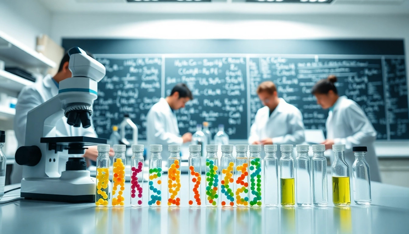 Hydro Research scientists analyzing peptides in a modern laboratory environment.