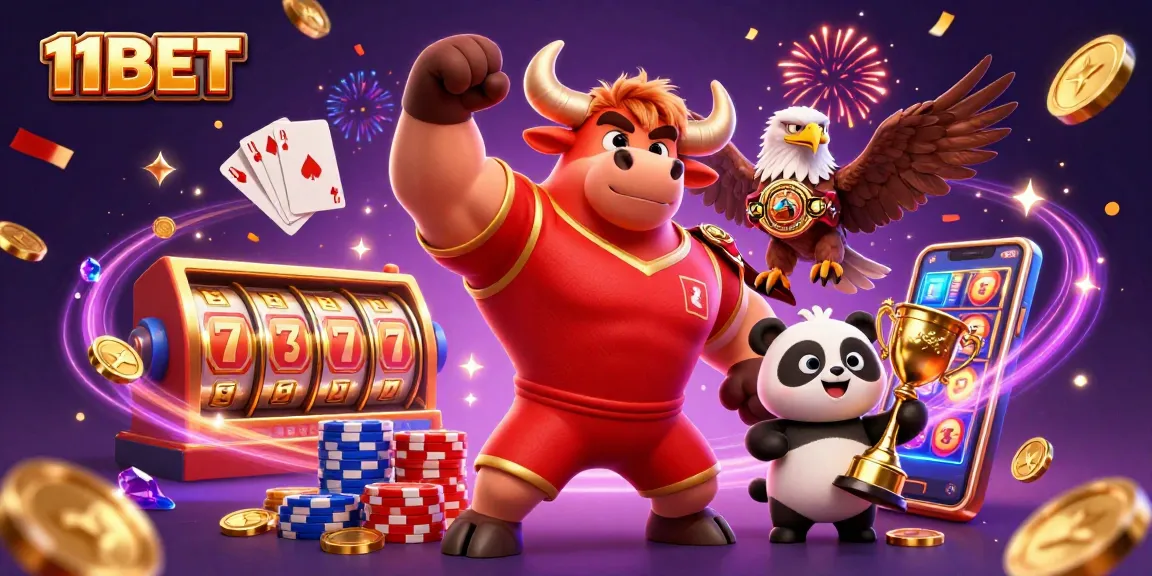 Experience exciting wins at 11BET with a vibrant casino illustration showcasing dynamic gaming elements.