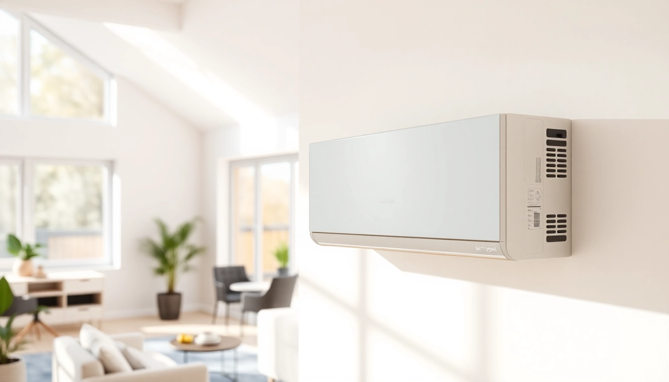 Install a mitsubishi mini split ac unit in a bright, modern living room setting.