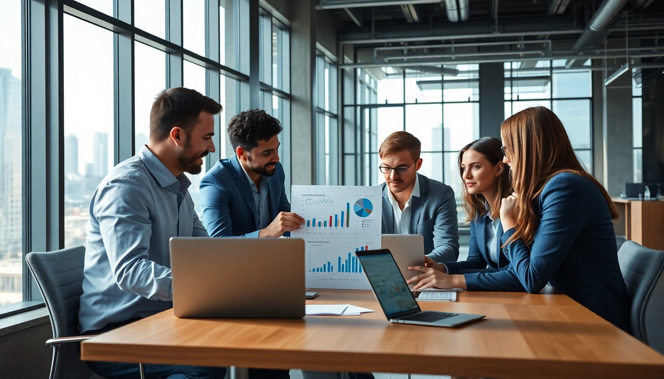 Showcasing a team assessing b2b competitive intelligence in a modern workspace setting.