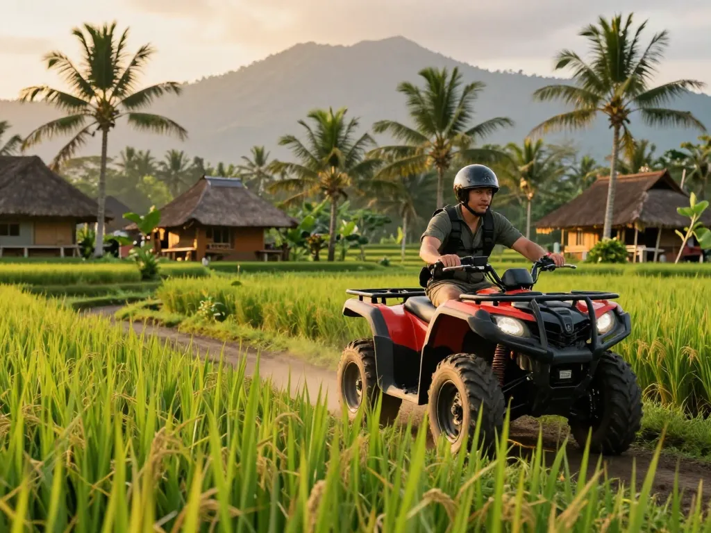 Find Bali tour packages featuring an ATV adventure through lush rice fields and scenic landscapes in Bali.