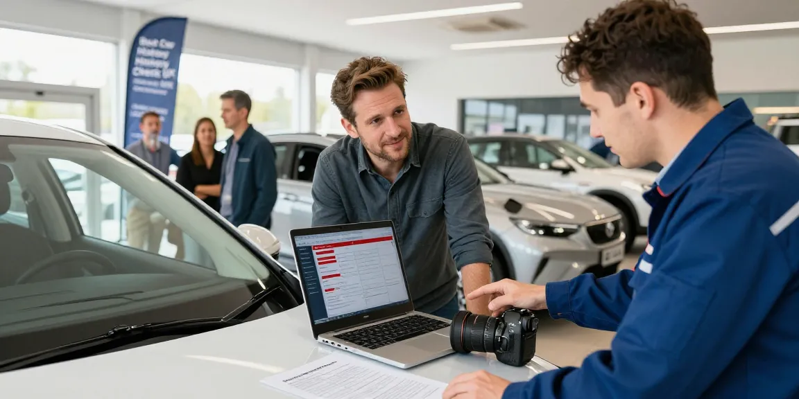 The best car history check UK reveals vital vehicle data during inspection at a dealership.