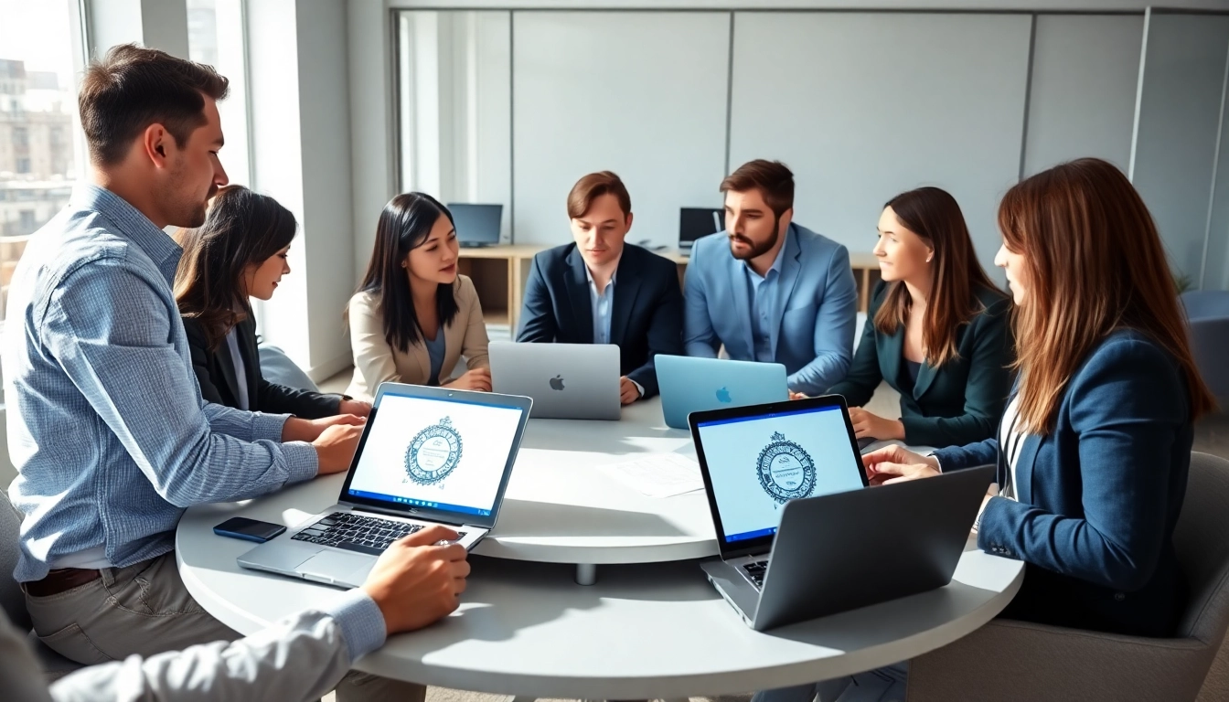 People discussing IT certifications without studying in a modern office environment.