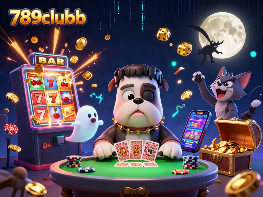 Experience thrilling gameplay at 789clubb with a lively casino illustration featuring unique characters.
