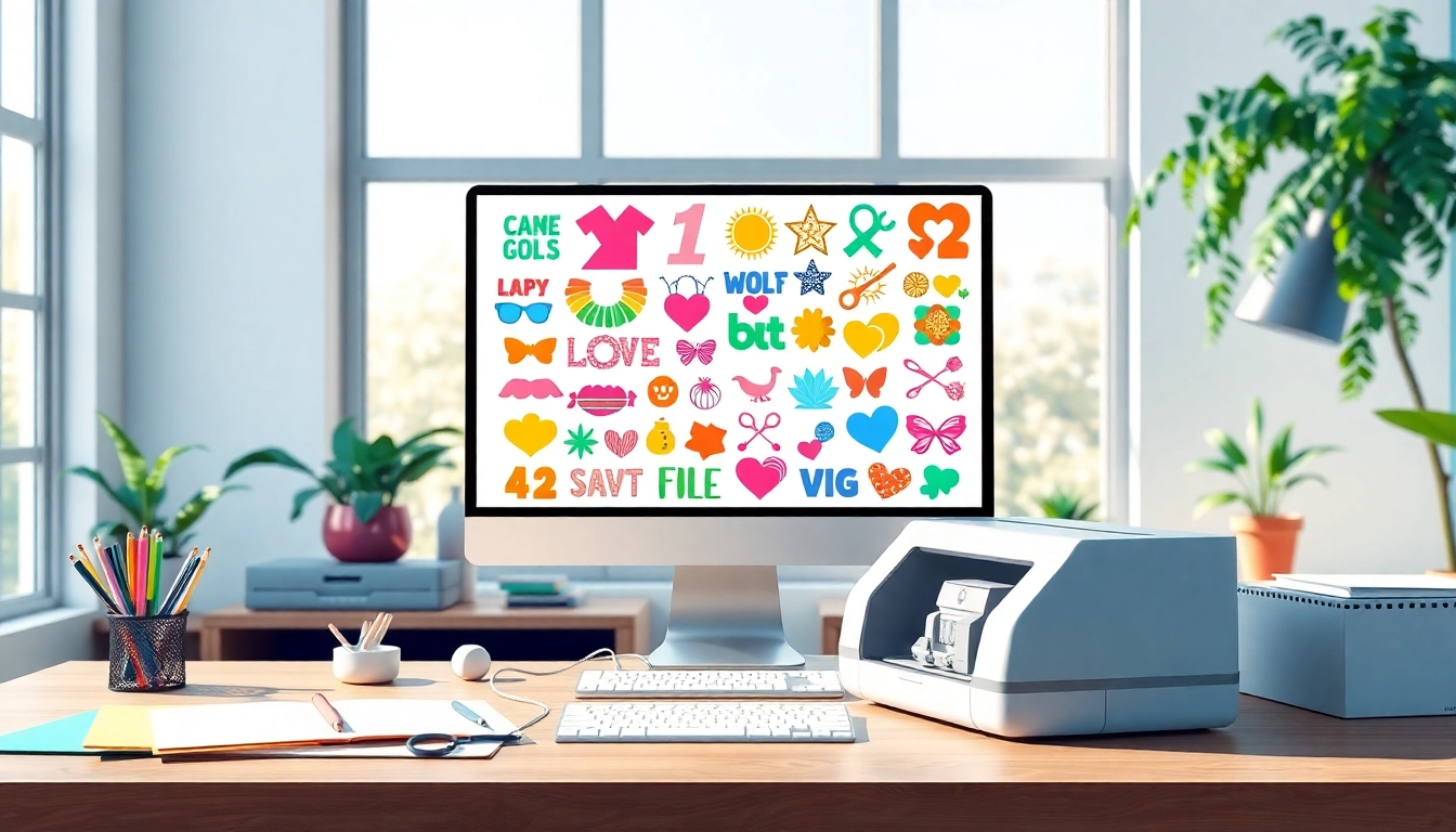 Grab SVG cut files free download showcased in a vibrant creative workspace.
