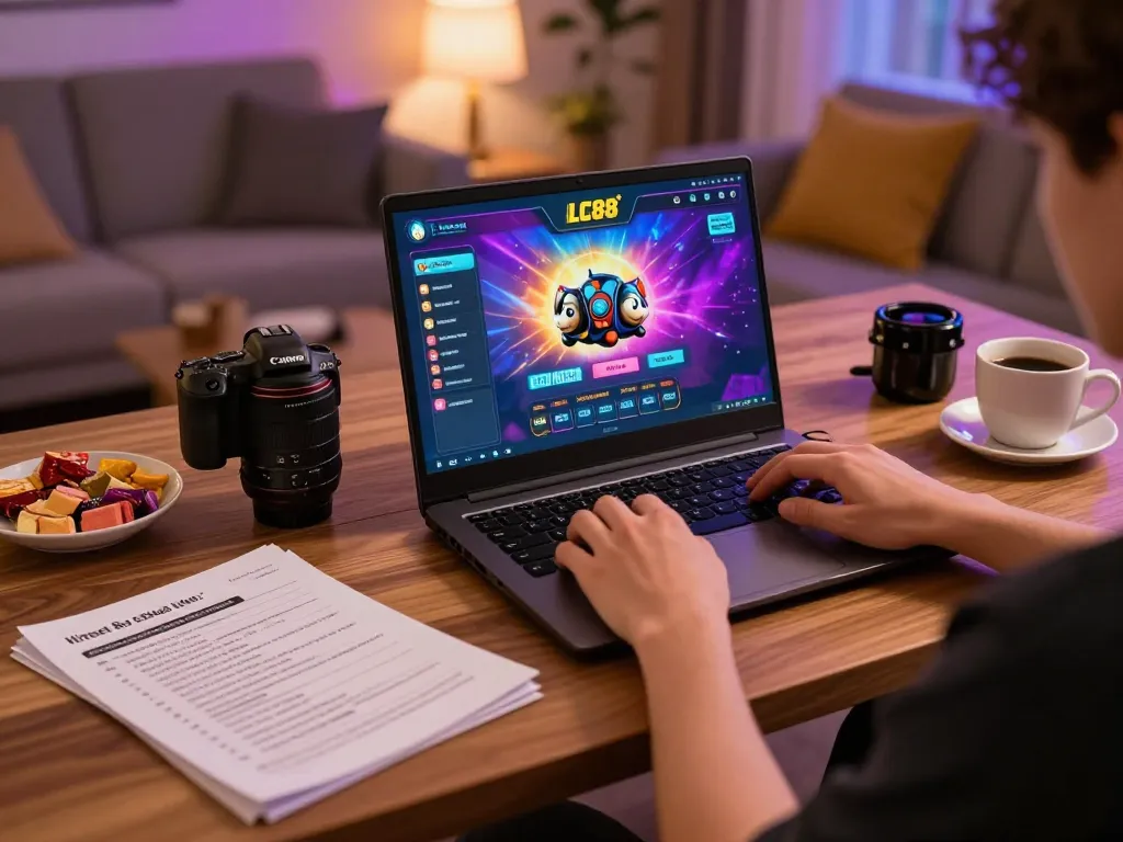 Player enjoying online gaming at lc88 with vibrant interface and cozy atmosphere