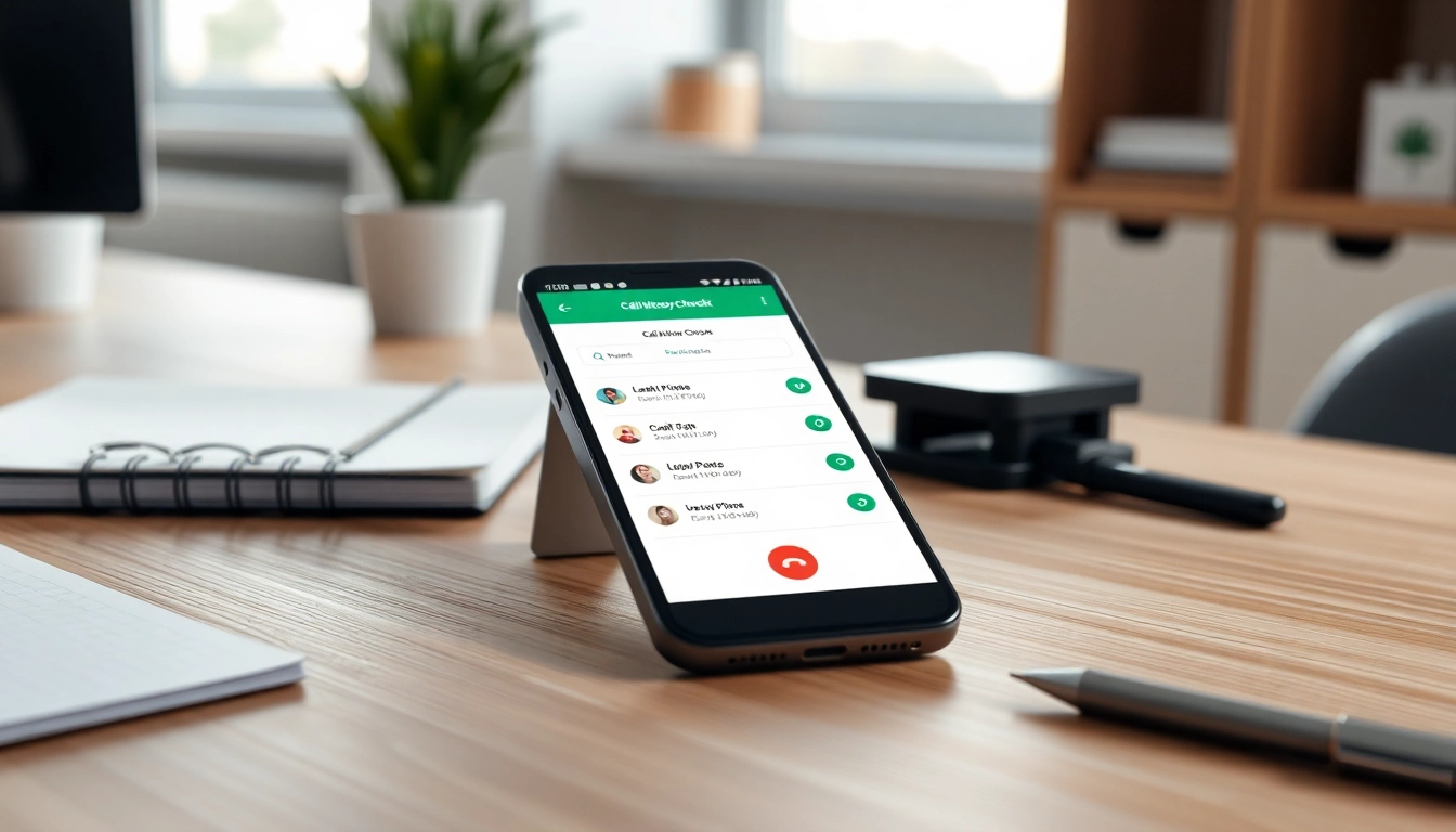 View of a call history checker app on a smartphone in a modern workspace illustrating user engagement.