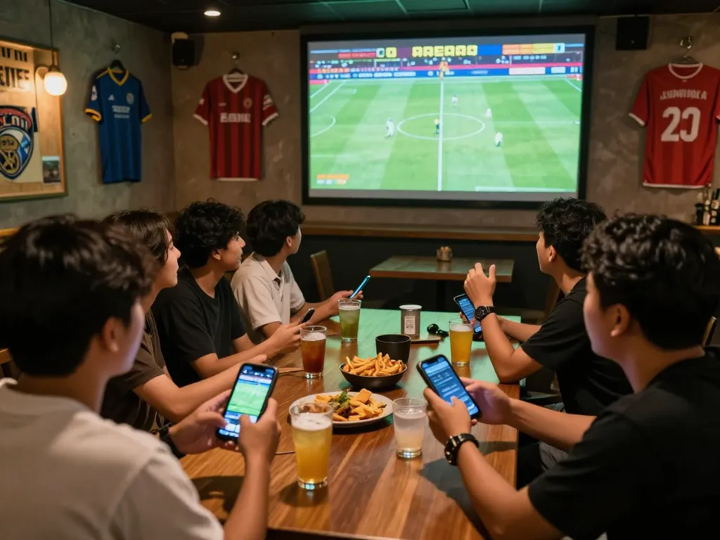 Teman-teman berpartisipasi dalam judi bola saat menonton pertandingan langsung, menangkap kegembiraan dan strategi.