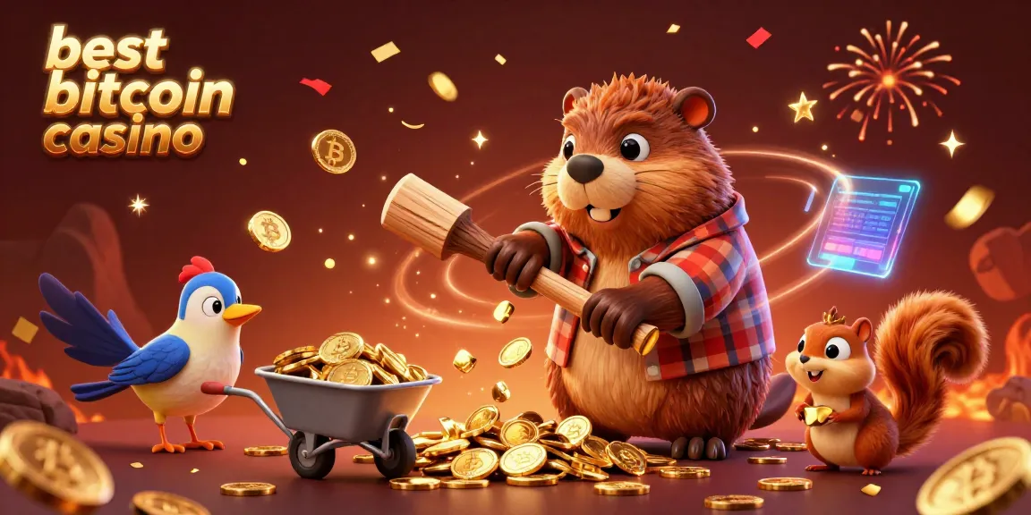 Experience the best bitcoin casino with a lively 3D scene featuring vibrant characters and gold coins.