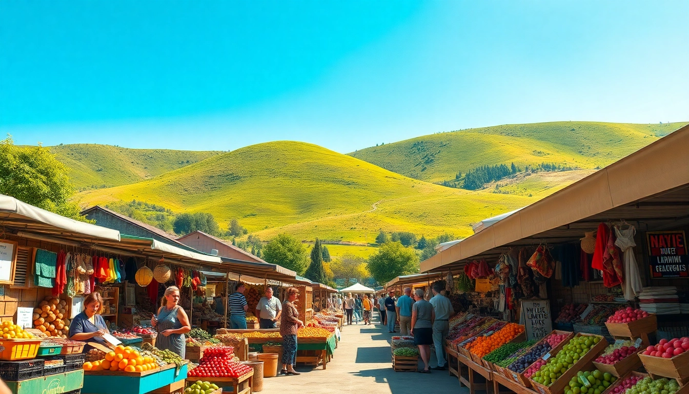Vibrant marketplace scene in Clarksburg ca filled with local crafts and fresh produce.