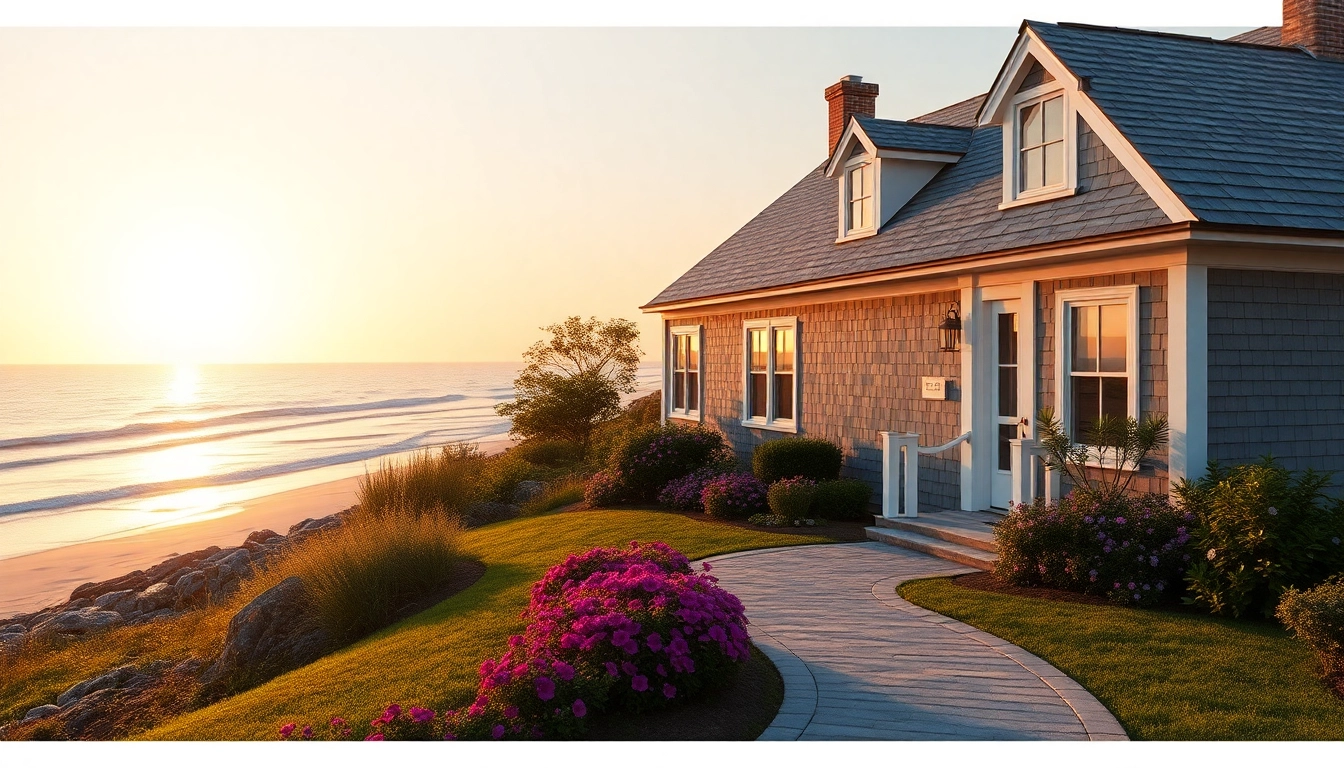 Showcasing beautiful cape cod homes with vibrant gardens and serene beach settings.