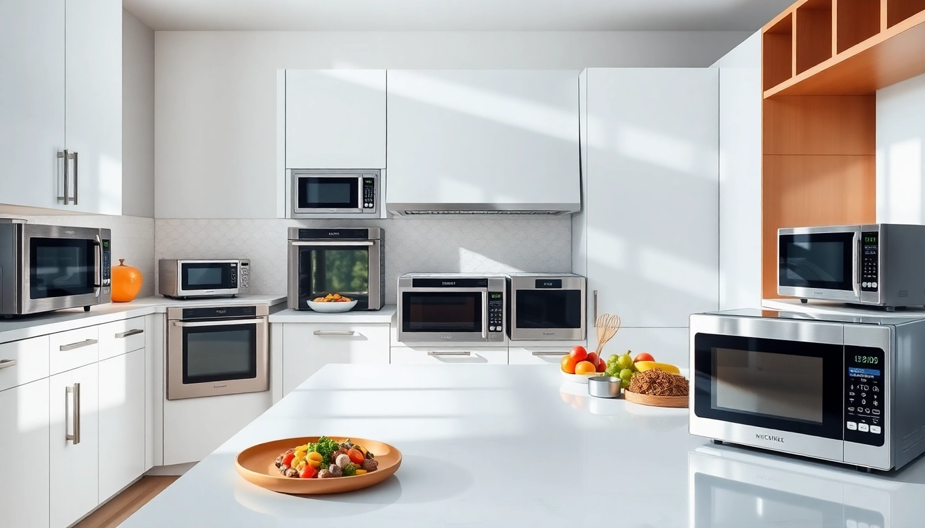 Showcasing diverse microwave oven sales in a sleek kitchen to inspire modern cooking experiences.