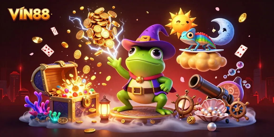 Experience the thrill at VIN88 with a storm of golden coins and vivid casino imagery.