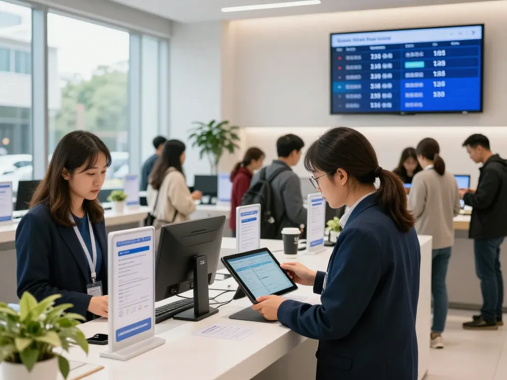 Dynamic queuing management scene in a retail environment showcasing customer flow management.