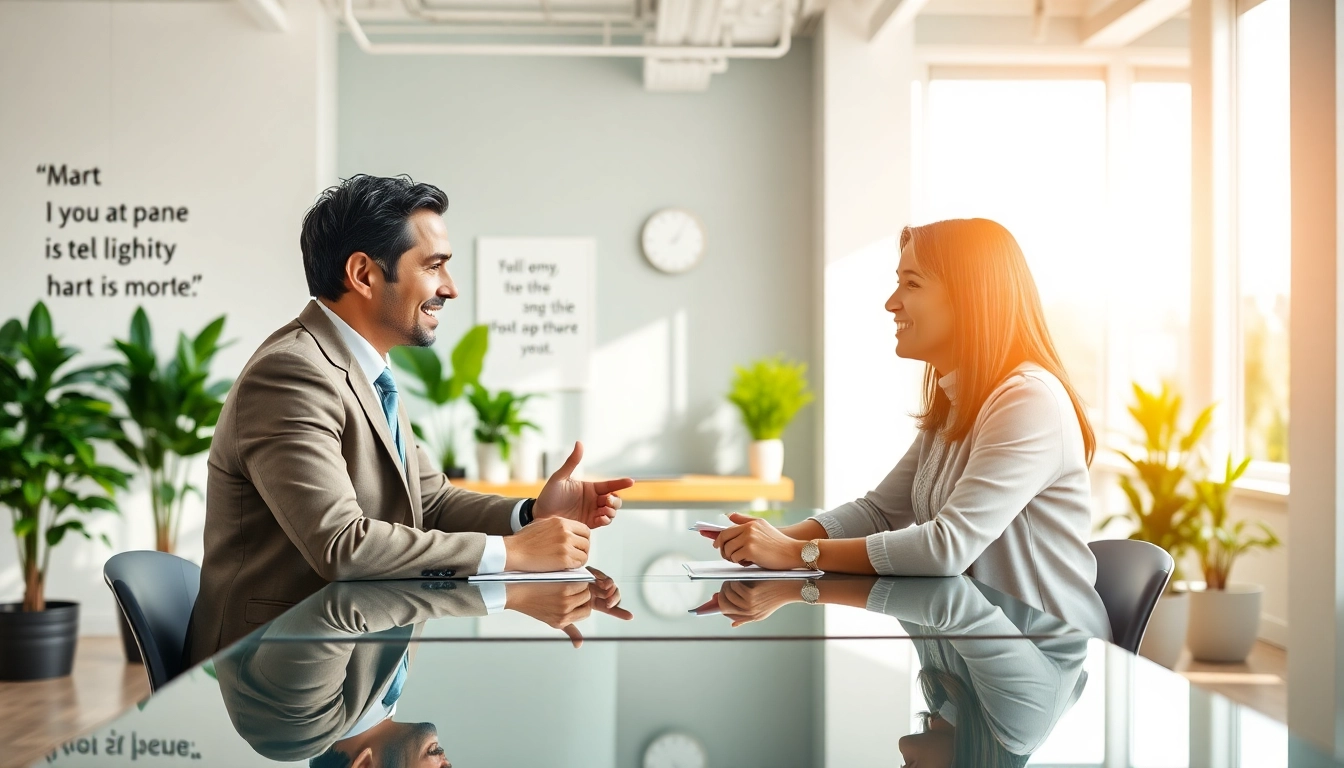 Business coach near me advising a client in a bright office setting.
