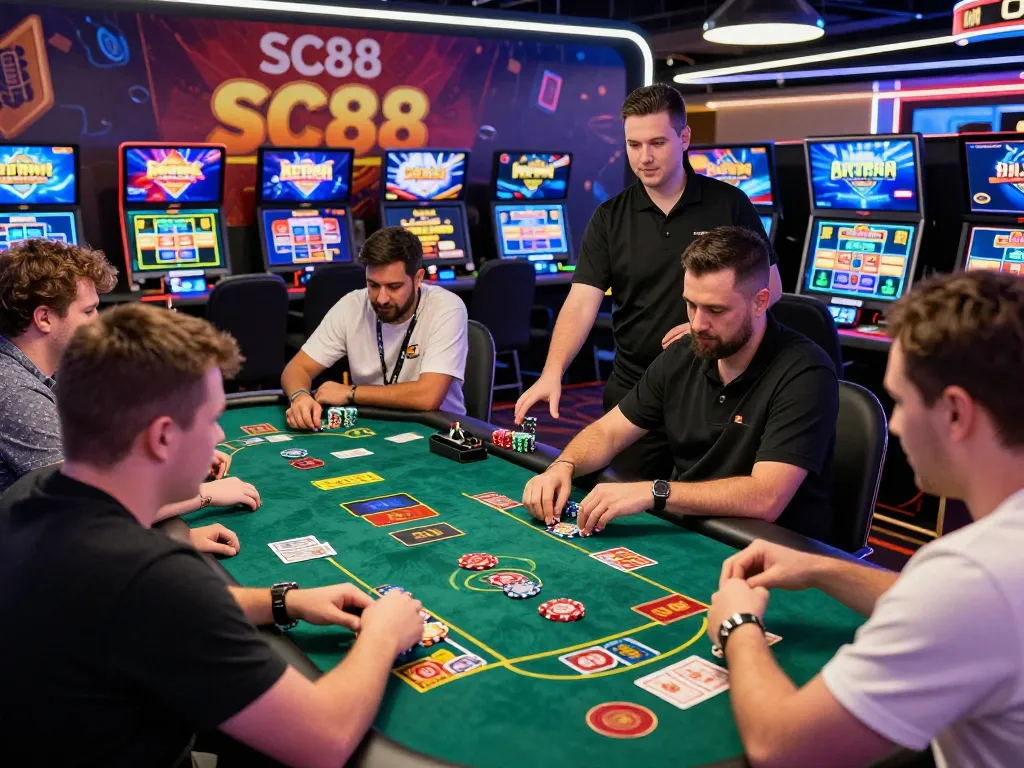 Players enjoying vibrant SC88 online casino games in a modern digital environment