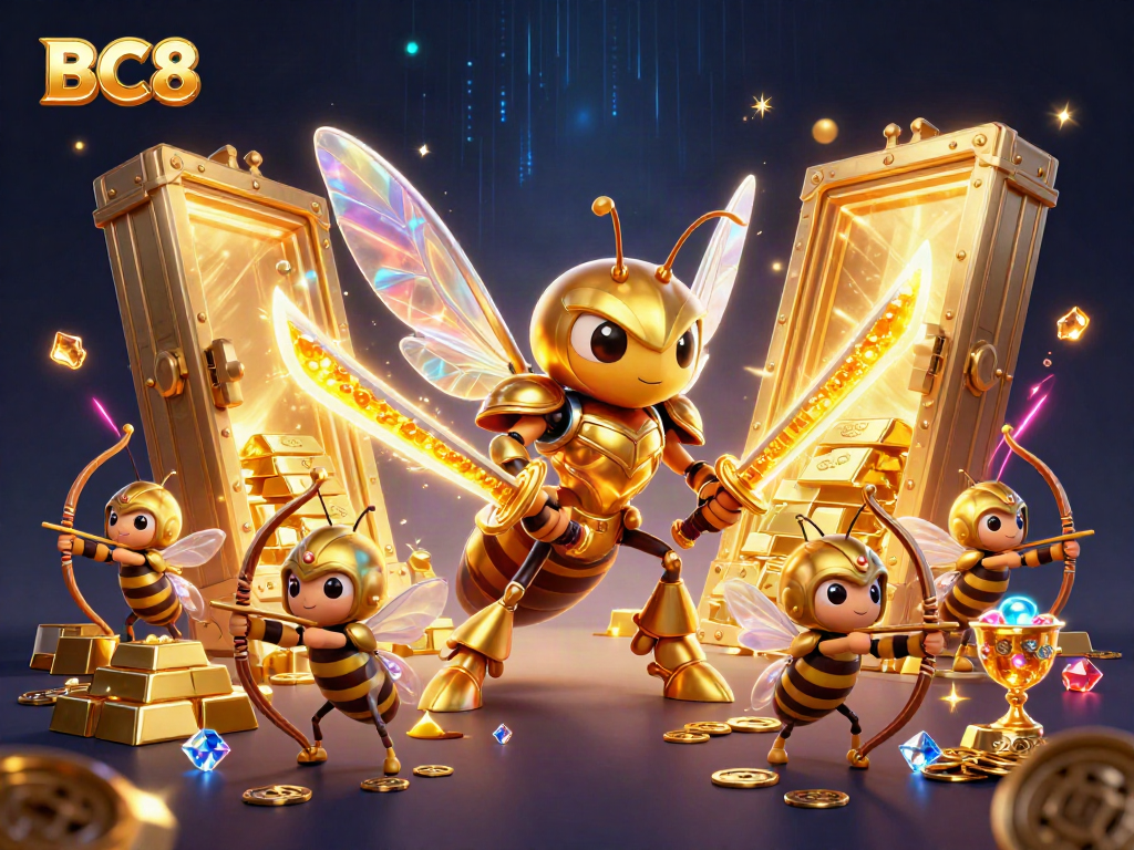 Experience exciting gameplay at BC8 with vibrant visuals of 3D characters and treasures unfolding.