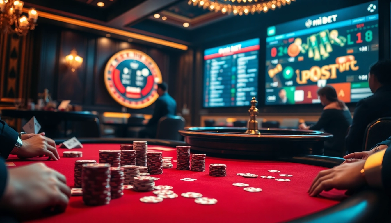 Experience the thrill of betting at mi bet with an elegant poker table and digital sports interface.