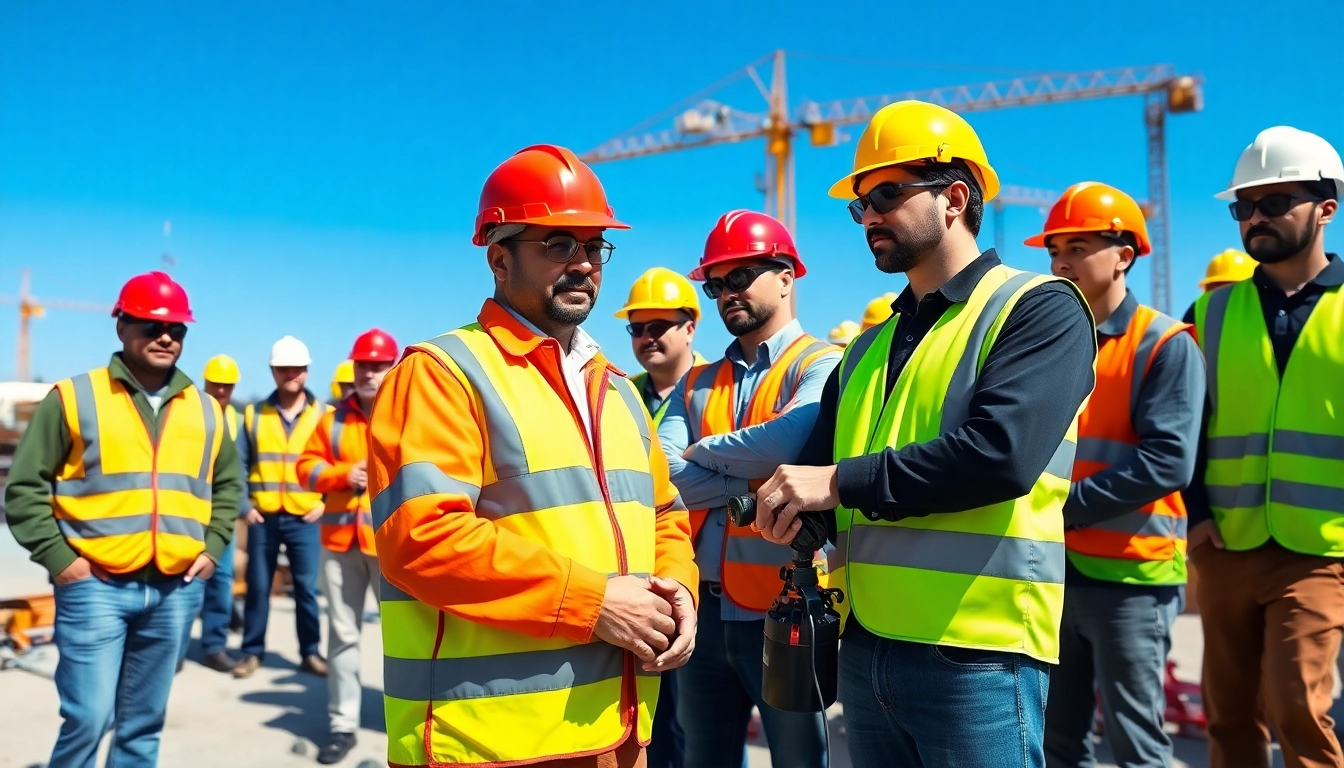 Engaged participants in construction safety training showcasing teamwork and protective gear.