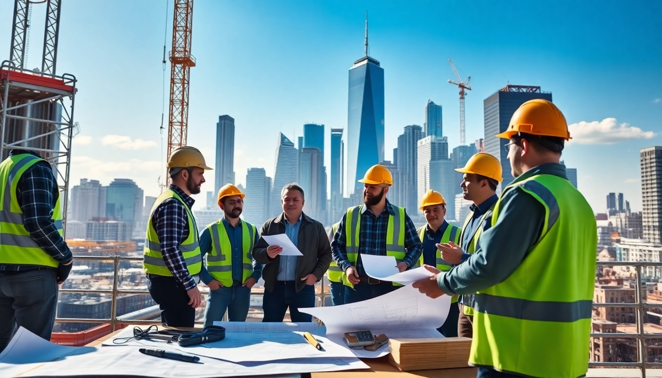 New York City Commercial General Contractor team collaborating on a busy construction site.