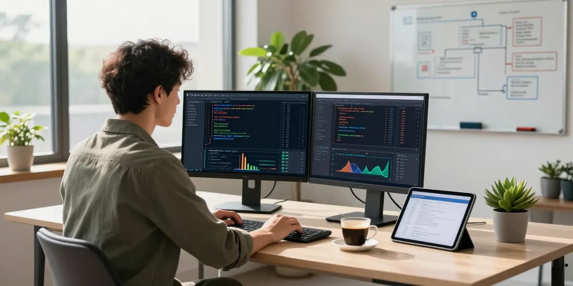 Waygrid API management workspace with dual monitors displaying traffic analytics and code, creating a tech-savvy environment.