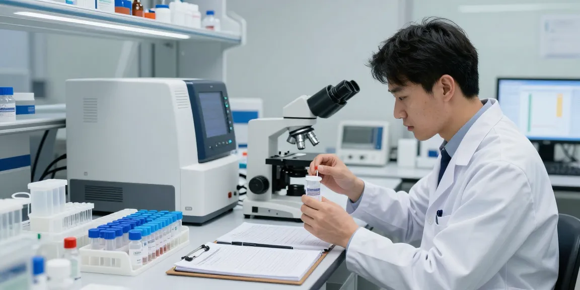 Scientist analyzing vials of high-purity peptides in a modern lab, representing the online peptides store's commitment to quality.