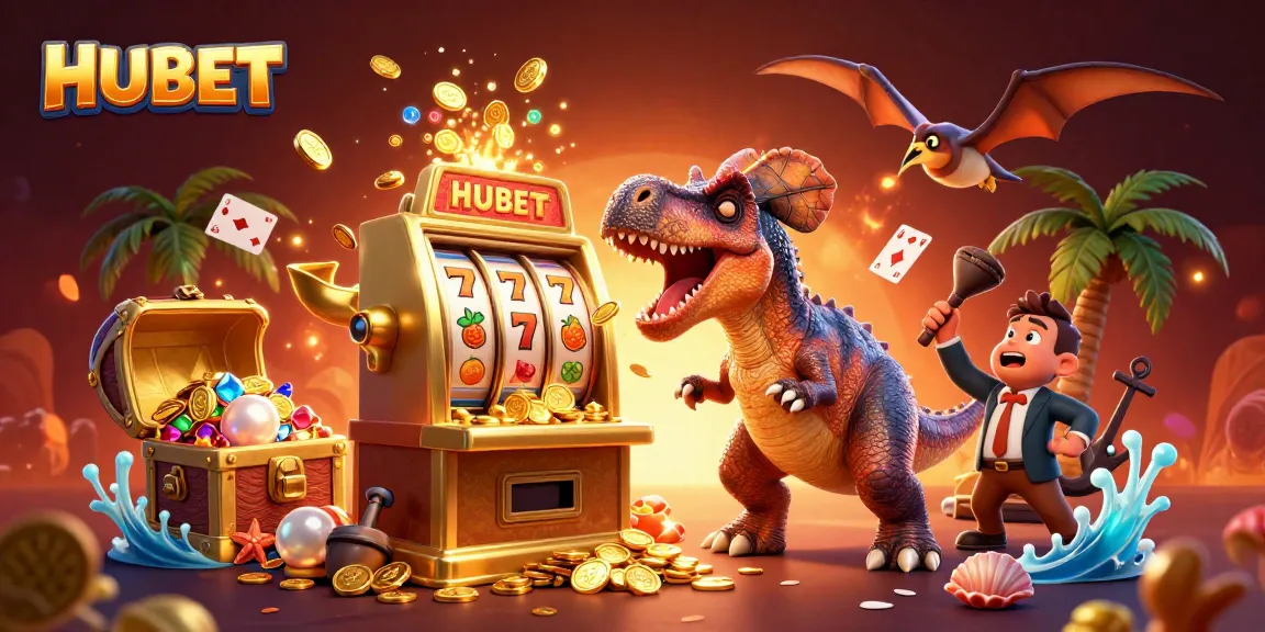 Experience excitement at HUBET as a pachycephalosaurus smashes a slot machine for golden jackpots.