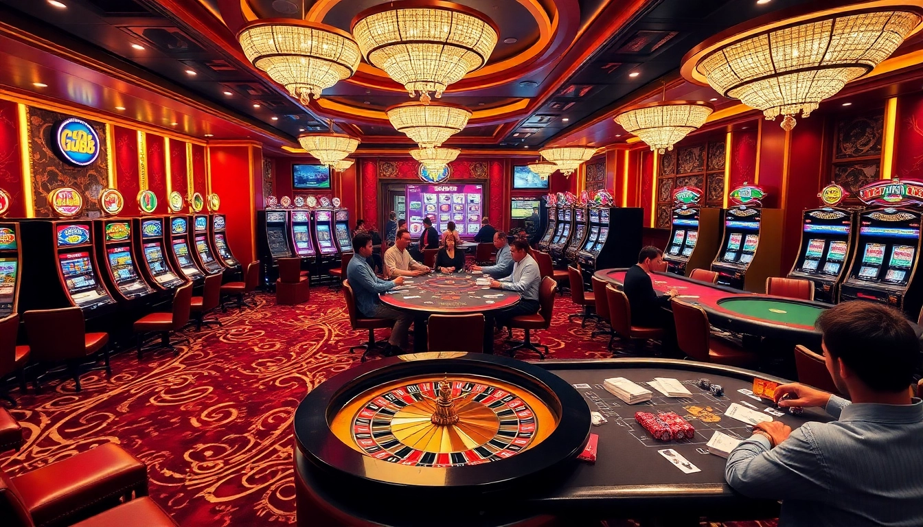 Players engaging in high-stakes poker games and roulette at the GO88 casino.
