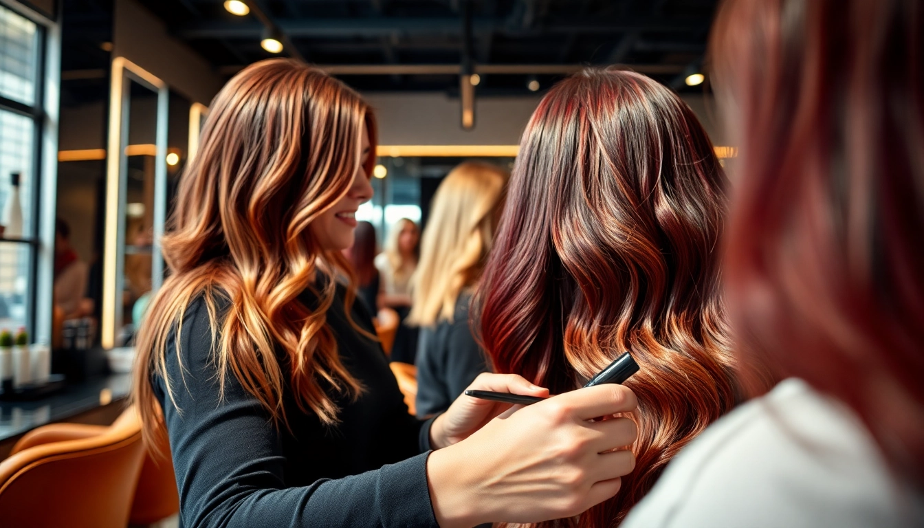 Hair colourist Dubai applying vibrant colours in a modern salon setting.