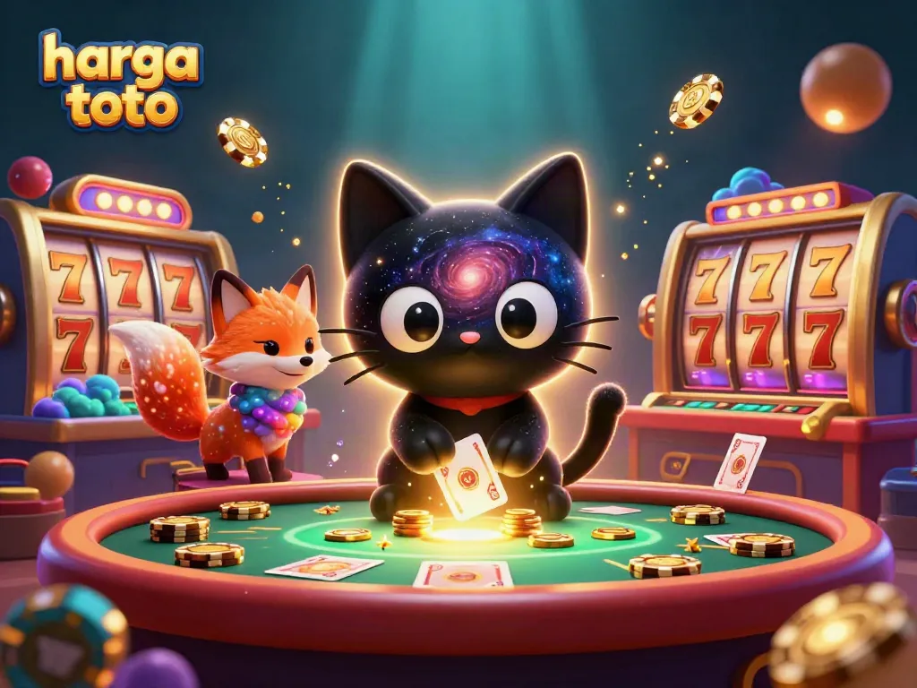 Experience thrilling casino action with the harga toto platform shining through a cosmic setting of colorful slot machines.