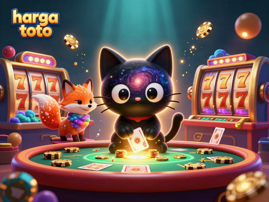 Experience thrilling casino action with the harga toto platform shining through a cosmic setting of colorful slot machines.