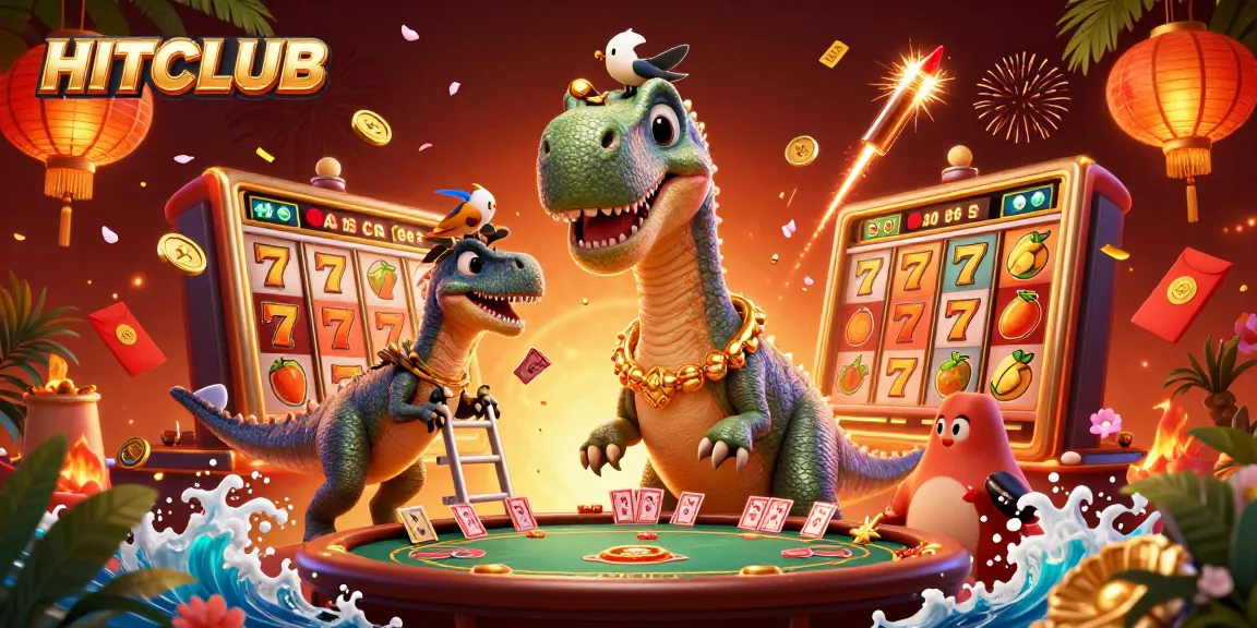 Players enjoy dynamic gameplay at HITCLUB with vibrant slot machines and festive elements.