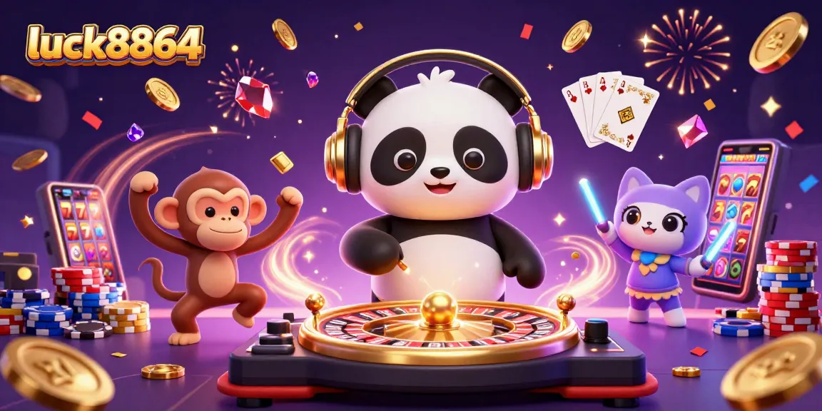 Experience the thrill of luck8864 with a dynamic casino scene showcasing games and fun!