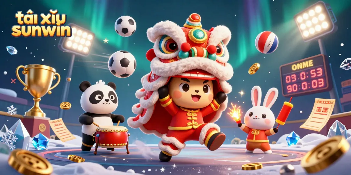 Experience the thrill of tài xỉu sunwin with a vibrant lion dance and dynamic sports elements.