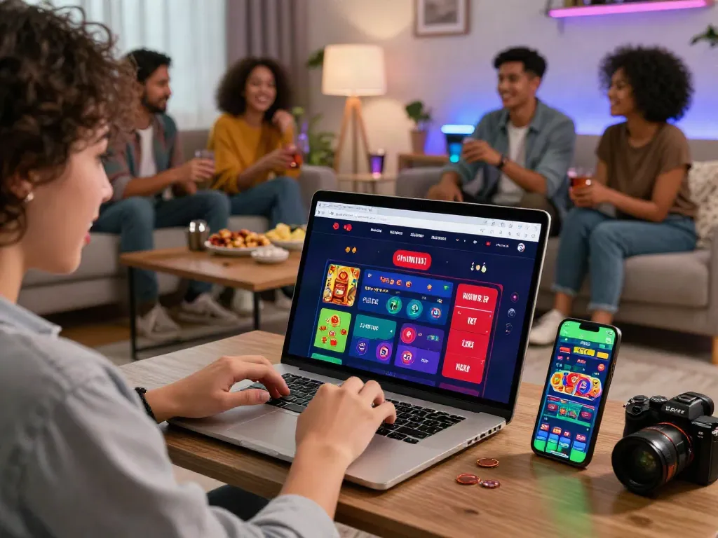 Dynamic online gambling experience featuring Link M88 on a modern laptop with engaging user interface.