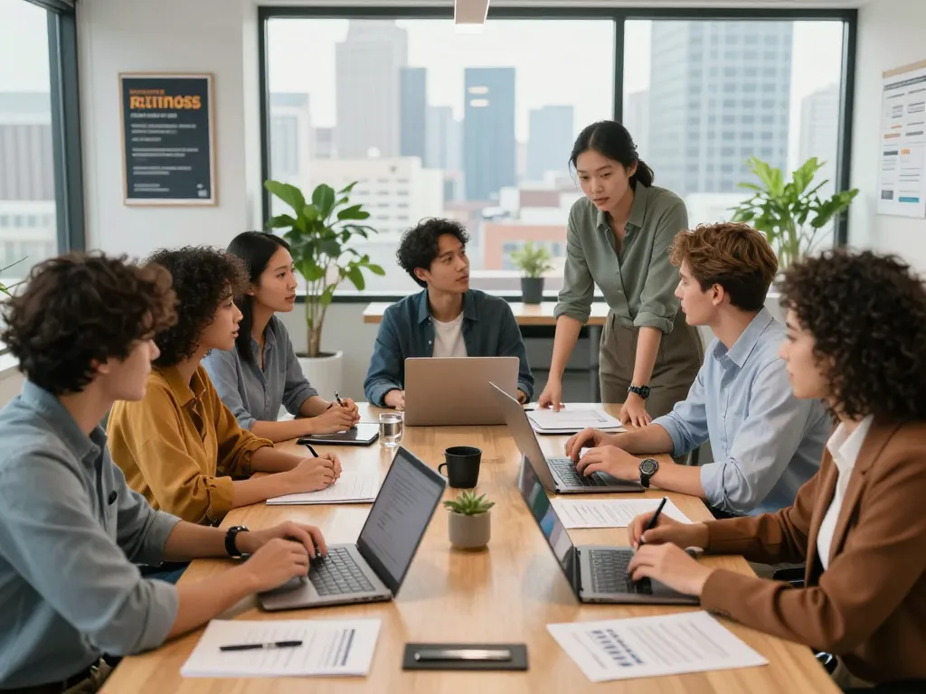 Staffing agencies team collaboration in modern office environment maximizing recruitment strategies.