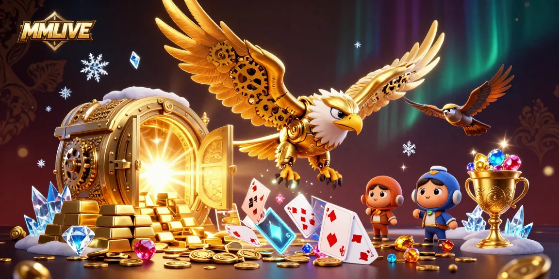 Engage with MMLIVE while enjoying a virtual treasure hunt featuring golden treasures and animated game elements.