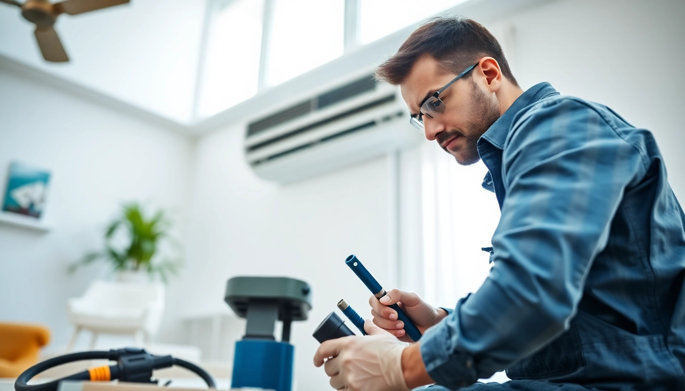 Air Conditioning Repair Tampa technician repairing a unit in a bright home.